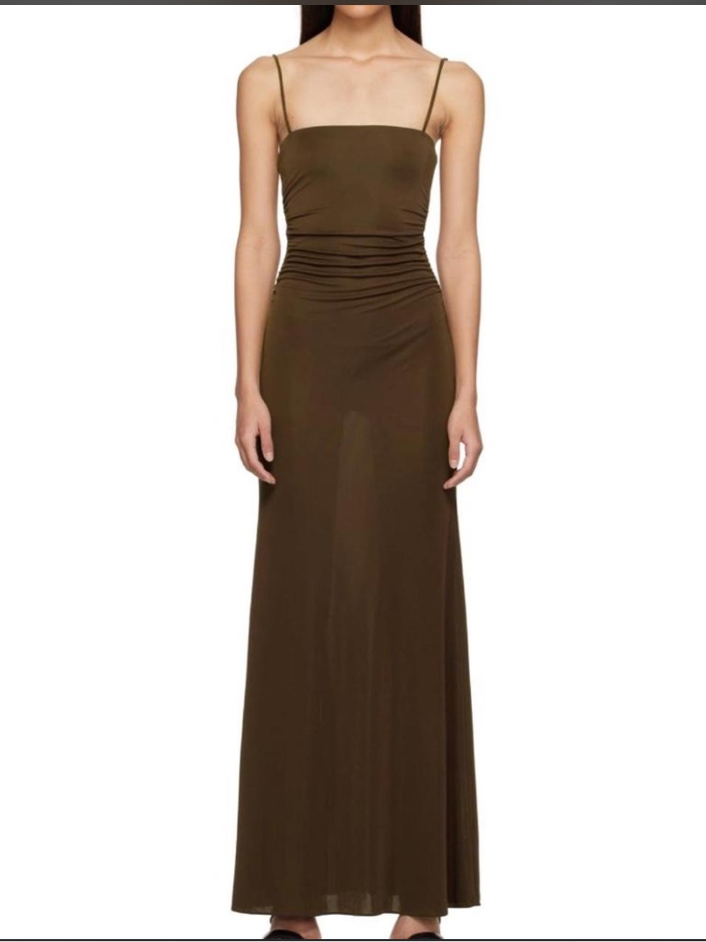 Reformation Spaghetti Strap Maxi Dress in Olive Brown